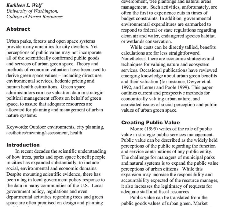 Public Value of Nature: Economics of Trees, Parks and Open Space