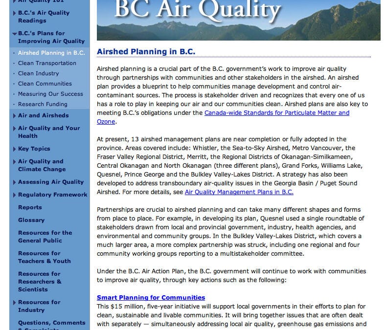 BC Air Quality, Airshed Planning in BC