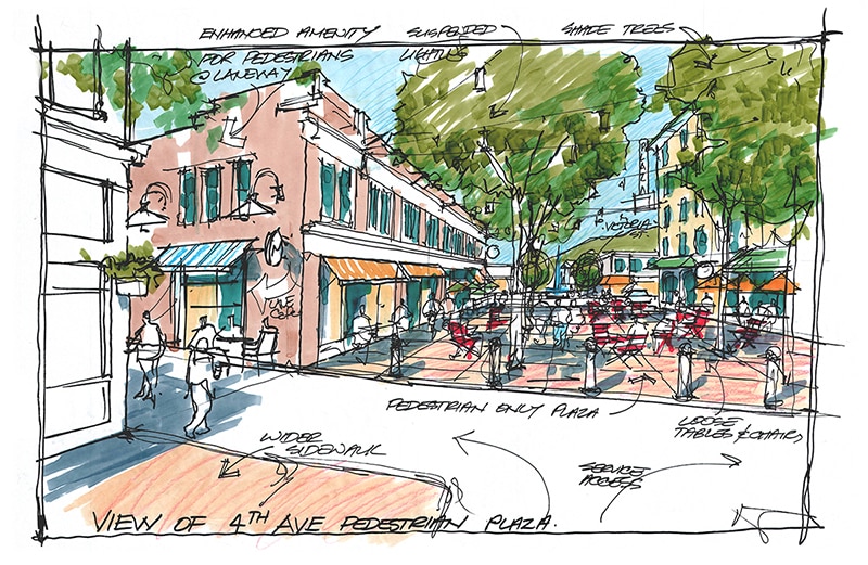 A sketch of the proposed downtown plaza